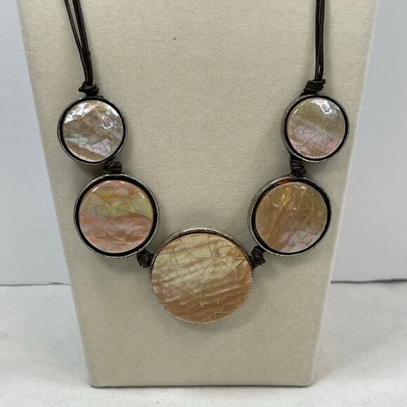 Xc Round Iridescent Necklace Boho 10" Bohemian Signed - Picture 4 of 9